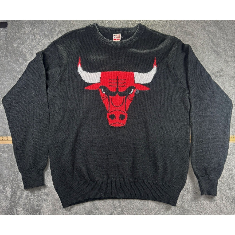 Vtg Ultra Game NBA Chicago Bulls Crewneck Knit Sweater Black Red Mens Size Med
